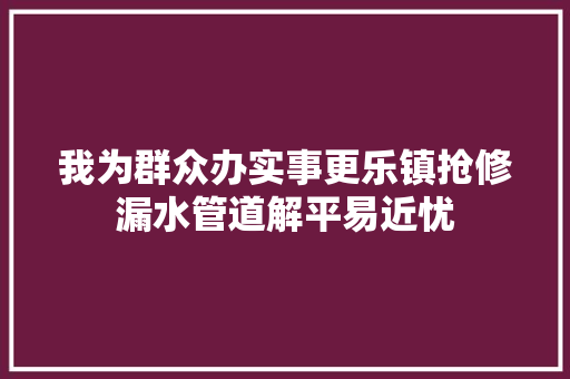 我为群众办实事更乐镇抢修漏水管道解平易近忧