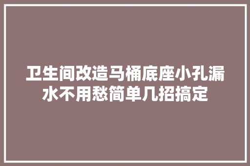 卫生间改造马桶底座小孔漏水不用愁简单几招搞定