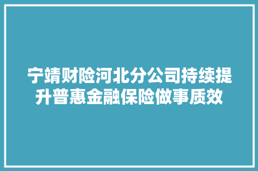 宁靖财险河北分公司持续提升普惠金融保险做事质效