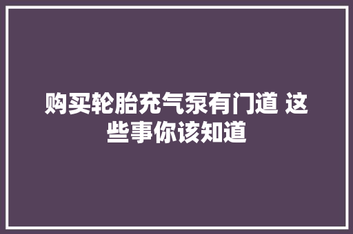 购买轮胎充气泵有门道 这些事你该知道