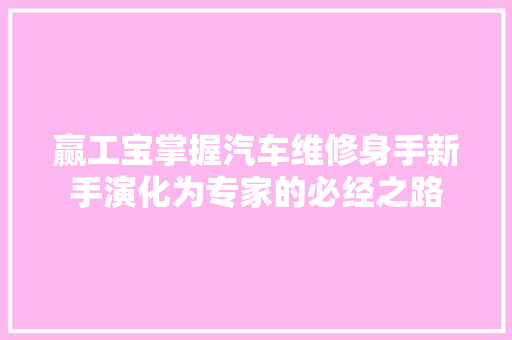 赢工宝掌握汽车维修身手新手演化为专家的必经之路