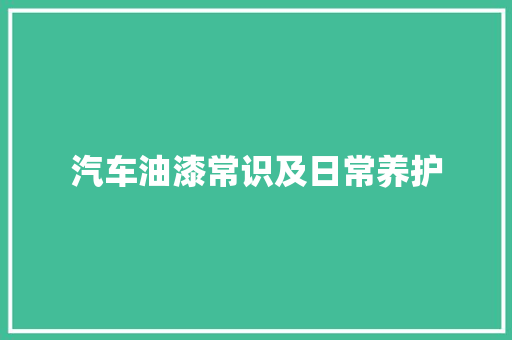 汽车油漆常识及日常养护