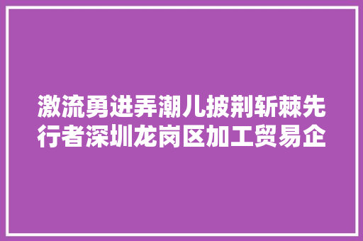 激流勇进弄潮儿披荆斩棘先行者深圳龙岗区加工贸易企业家当转型突围记