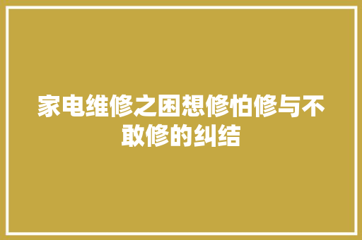 家电维修之困想修怕修与不敢修的纠结
