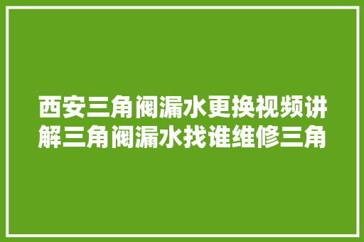西安三角阀漏水更换视频讲解三角阀漏水找谁维修三角阀漏水