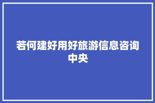 若何建好用好旅游信息咨询中央