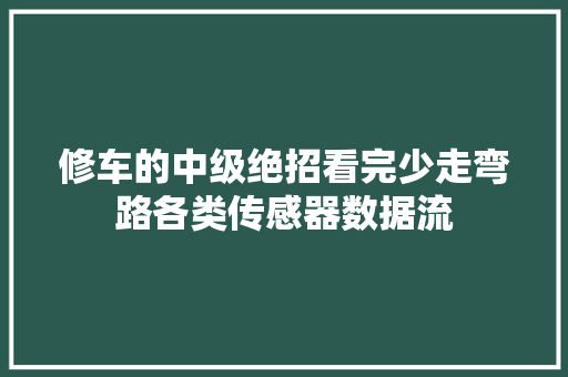 修车的中级绝招看完少走弯路各类传感器数据流
