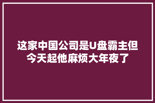 这家中国公司是U盘霸主但今天起他麻烦大年夜了