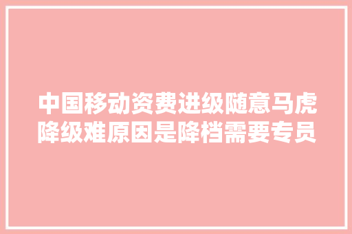 中国移动资费进级随意马虎降级难原因是降档需要专员才能解决
