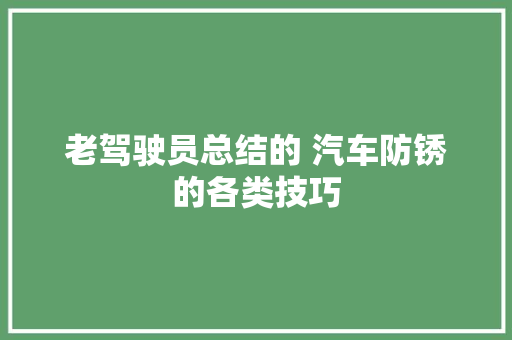 老驾驶员总结的 汽车防锈的各类技巧