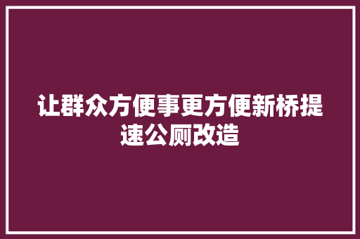 让群众方便事更方便新桥提速公厕改造