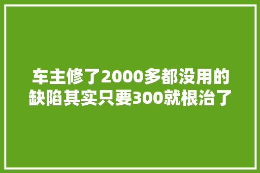 车主修了2000多都没用的缺陷其实只要300就根治了
