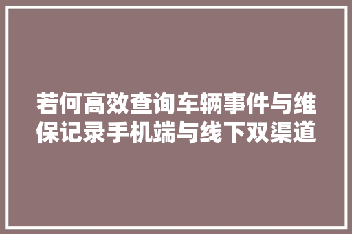 若何高效查询车辆事件与维保记录手机端与线下双渠道查询