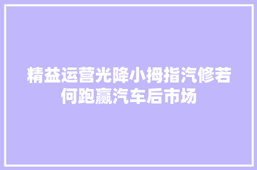 精益运营光降小拇指汽修若何跑赢汽车后市场