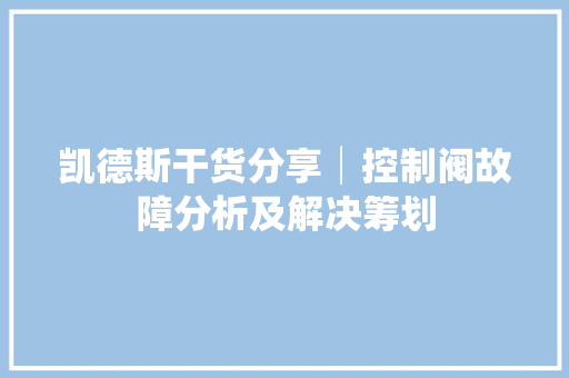 凯德斯干货分享│控制阀故障分析及解决筹划