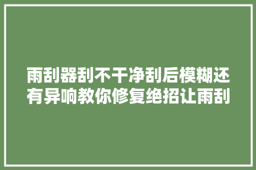 雨刮器刮不干净刮后模糊还有异响教你修复绝招让雨刮恢复如新