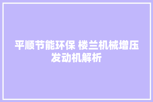 平顺节能环保 楼兰机械增压发动机解析