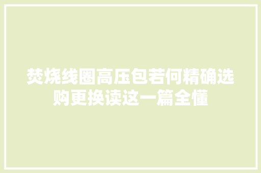 焚烧线圈高压包若何精确选购更换读这一篇全懂