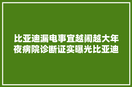 比亚迪漏电事宜越闹越大年夜病院诊断证实曝光比亚迪紧急回应