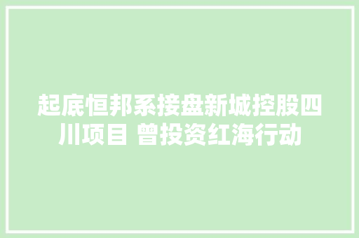 起底恒邦系接盘新城控股四川项目 曾投资红海行动