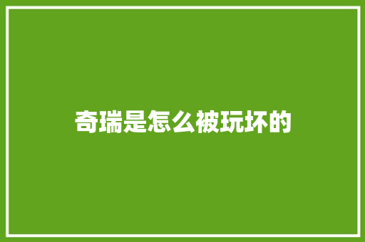 奇瑞是怎么被玩坏的