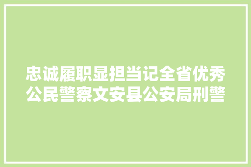 忠诚履职显担当记全省优秀公民警察文安县公安局刑警大年夜队大年夜队长郝艳斌