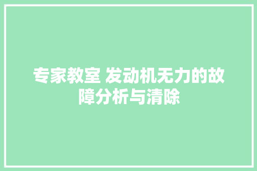 专家教室 发动机无力的故障分析与清除