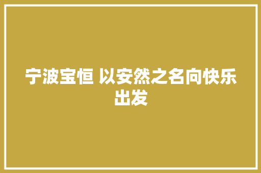 宁波宝恒 以安然之名向快乐出发