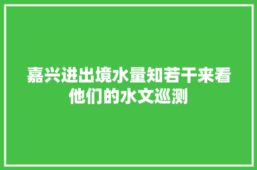 嘉兴进出境水量知若干来看他们的水文巡测