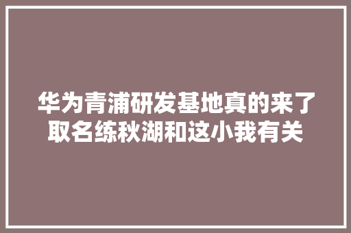 华为青浦研发基地真的来了取名练秋湖和这小我有关