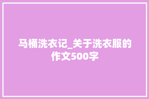 马桶洗衣记_关于洗衣服的作文500字