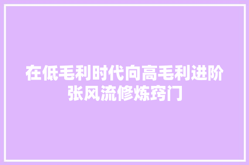 在低毛利时代向高毛利进阶张风流修炼窍门