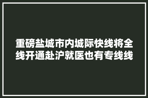 重磅盐城市内城际快线将全线开通赴沪就医也有专线线路时刻