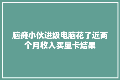 脑瘫小伙进级电脑花了近两个月收入买显卡结果