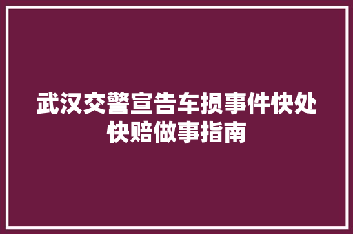 武汉交警宣告车损事件快处快赔做事指南