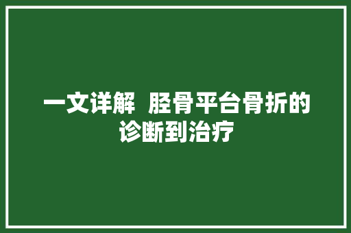 一文详解  胫骨平台骨折的诊断到治疗