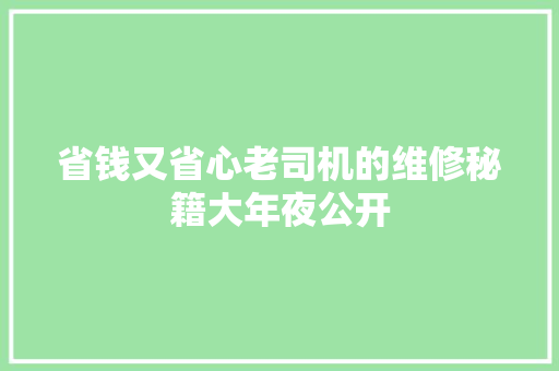 省钱又省心老司机的维修秘籍大年夜公开 汽车知识