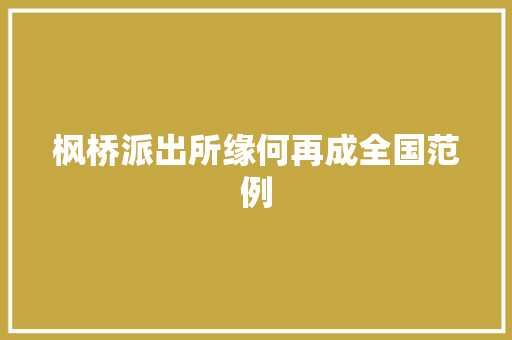 枫桥派出所缘何再成全国范例