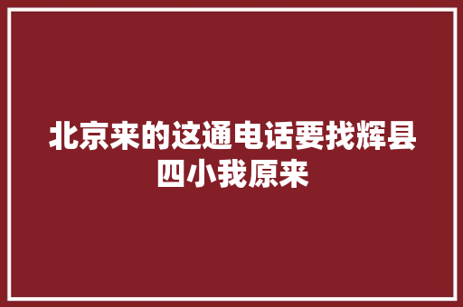 北京来的这通电话要找辉县四小我原来