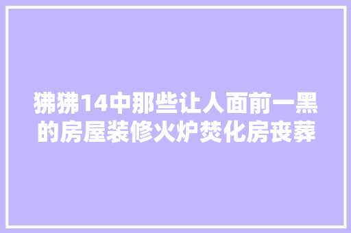 狒狒14中那些让人面前一黑的房屋装修火炉焚化房丧葬一条龙