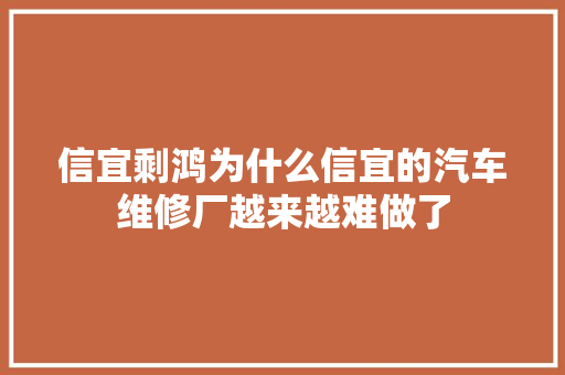 信宜剩鸿为什么信宜的汽车维修厂越来越难做了 汽车知识