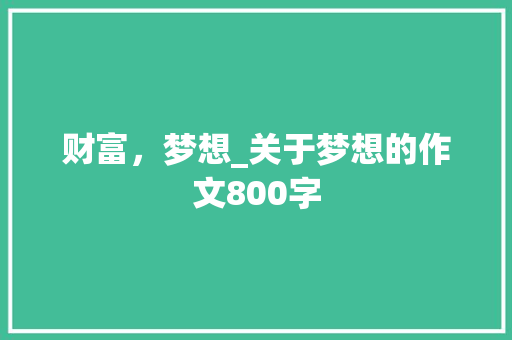 财富，梦想_关于梦想的作文800字