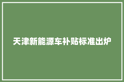 天津新能源车补贴标准出炉
