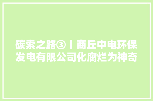 碳索之路③丨商丘中电环保发电有限公司化腐烂为神奇 燃出万家灯火