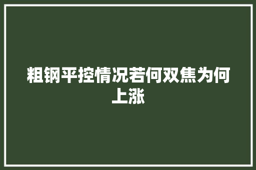 粗钢平控情况若何双焦为何上涨