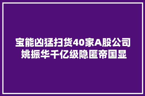 宝能凶猛扫货40家A股公司 姚振华千亿级隐匿帝国显现