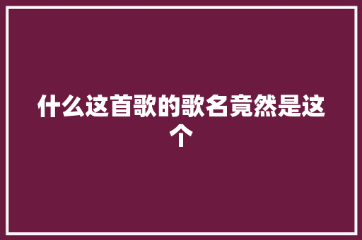 什么这首歌的歌名竟然是这个