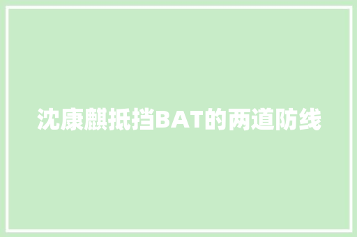 沈康麒抵挡BAT的两道防线