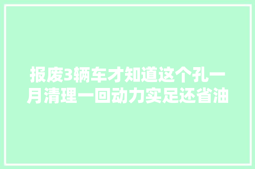 报废3辆车才知道这个孔一月清理一回动力实足还省油车车适用