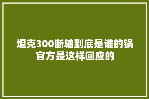 坦克300断轴到底是谁的锅官方是这样回应的